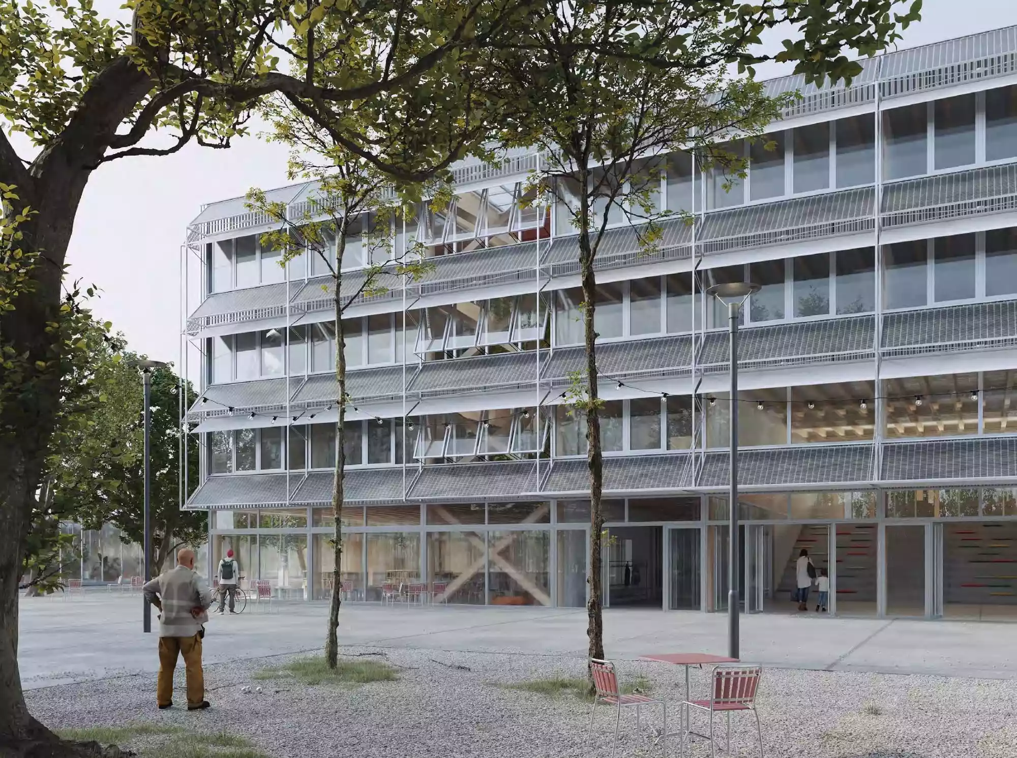 Coll&egrave;ge des pr&eacute;s-de-Vidy, Holzkonstruktion, Architekturwettbewerb der Stadt Lausanne