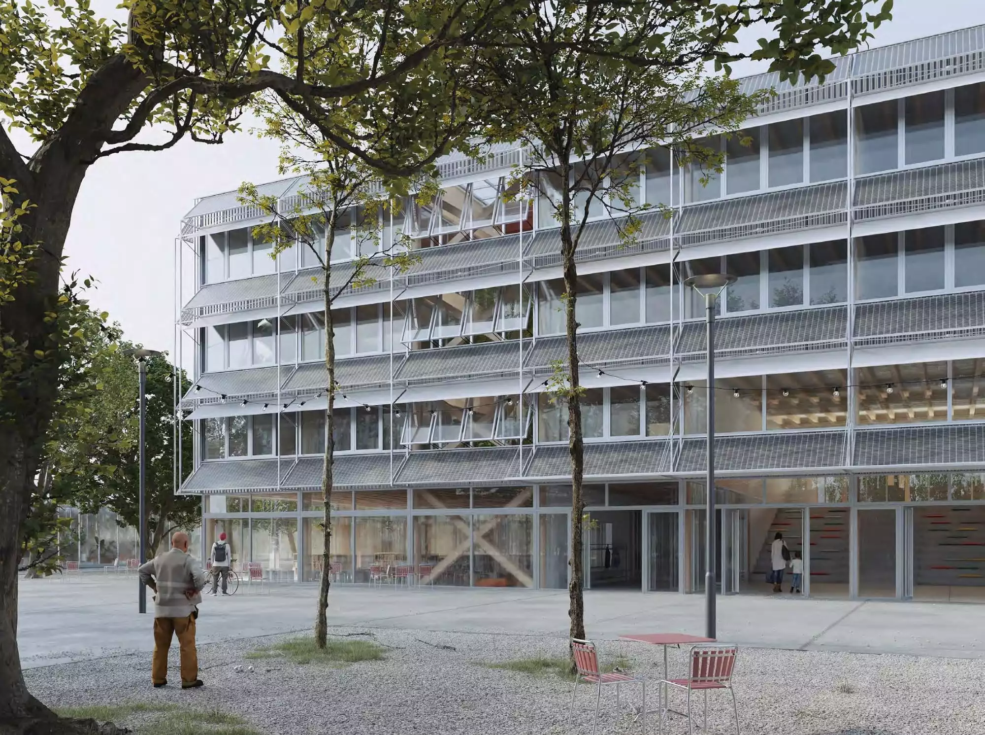Coll&egrave;ge des pr&eacute;s-de-Vidy, Holzkonstruktion, Architekturwettbewerb der Stadt Lausanne