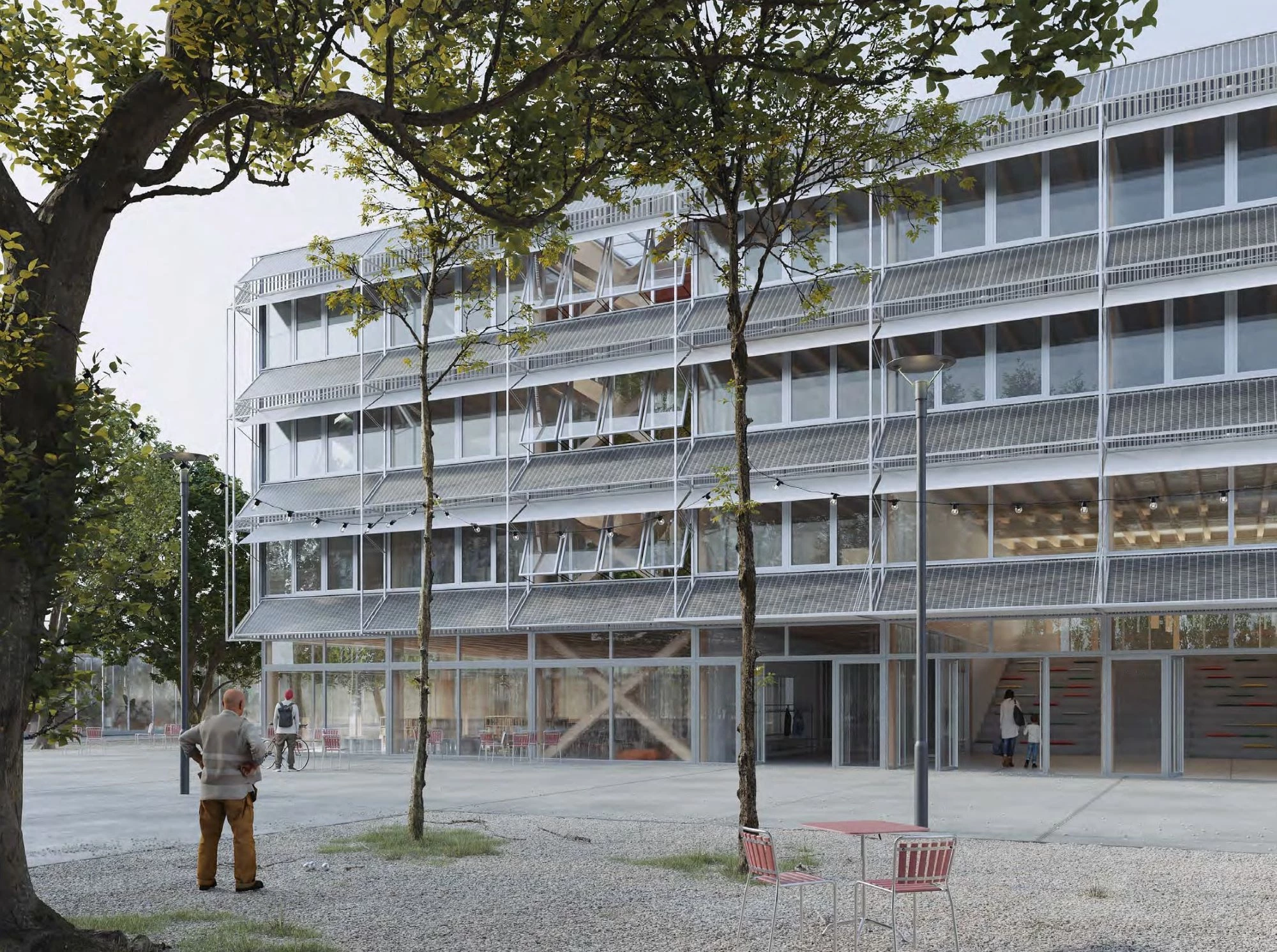 Coll&egrave;ge des pr&eacute;s-de-Vidy, Holzkonstruktion, Architekturwettbewerb der Stadt Lausanne