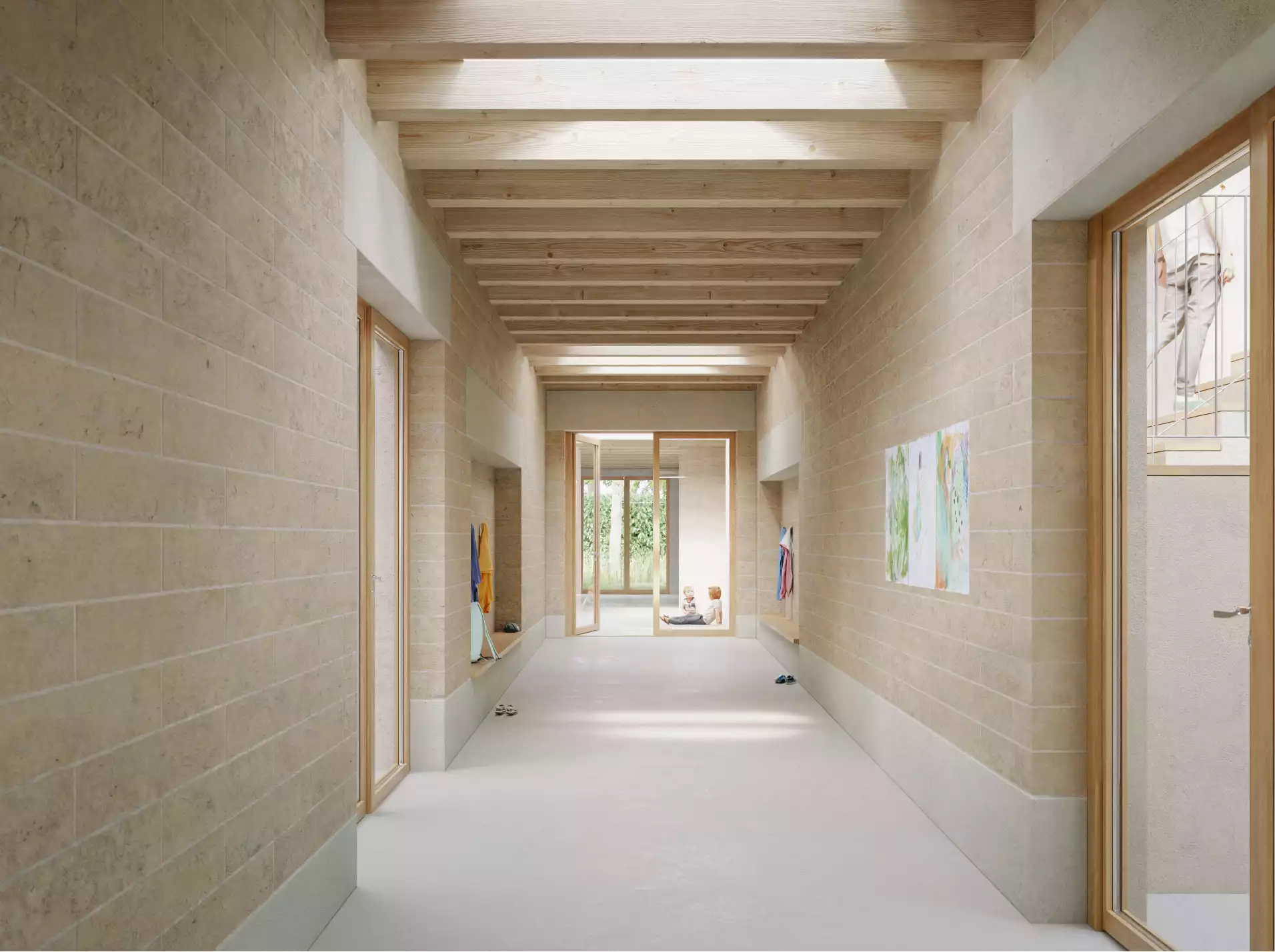 givisiez le bosquet co-struct jardin d'enfants Lehmbau Stampflehm Nachhaltigkeit Holzbau
