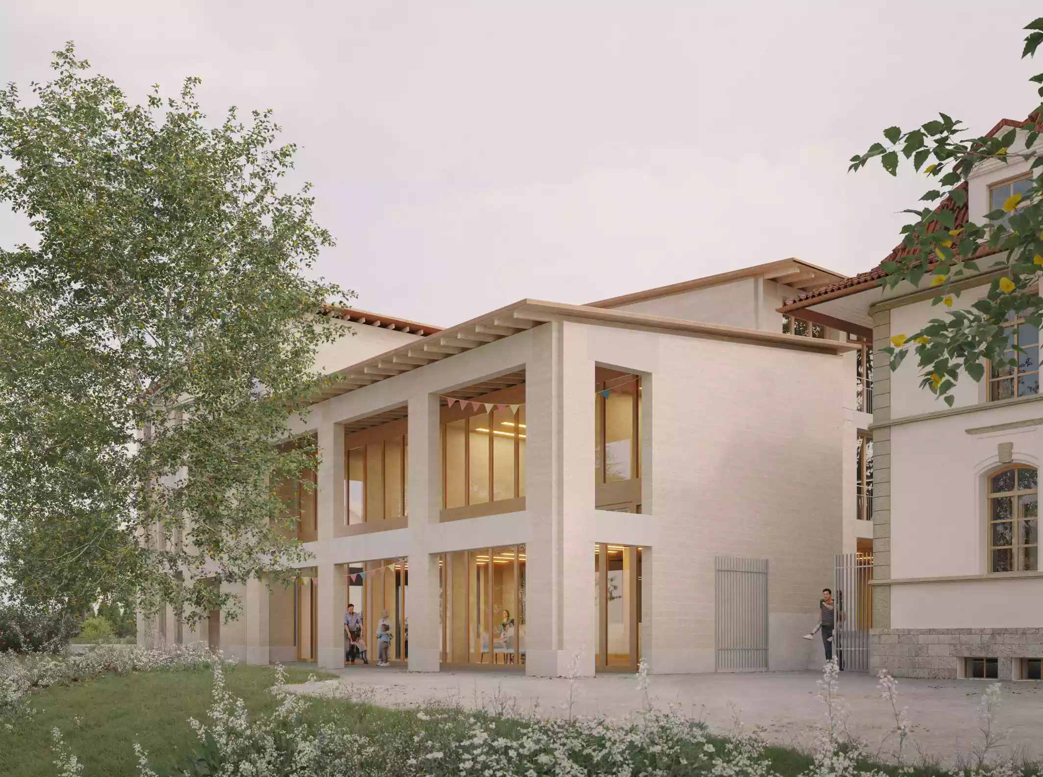 givisiez le bosquet co-struct jardin d'enfants Lehmbau Stampflehm Nachhaltigkeit Holzbau