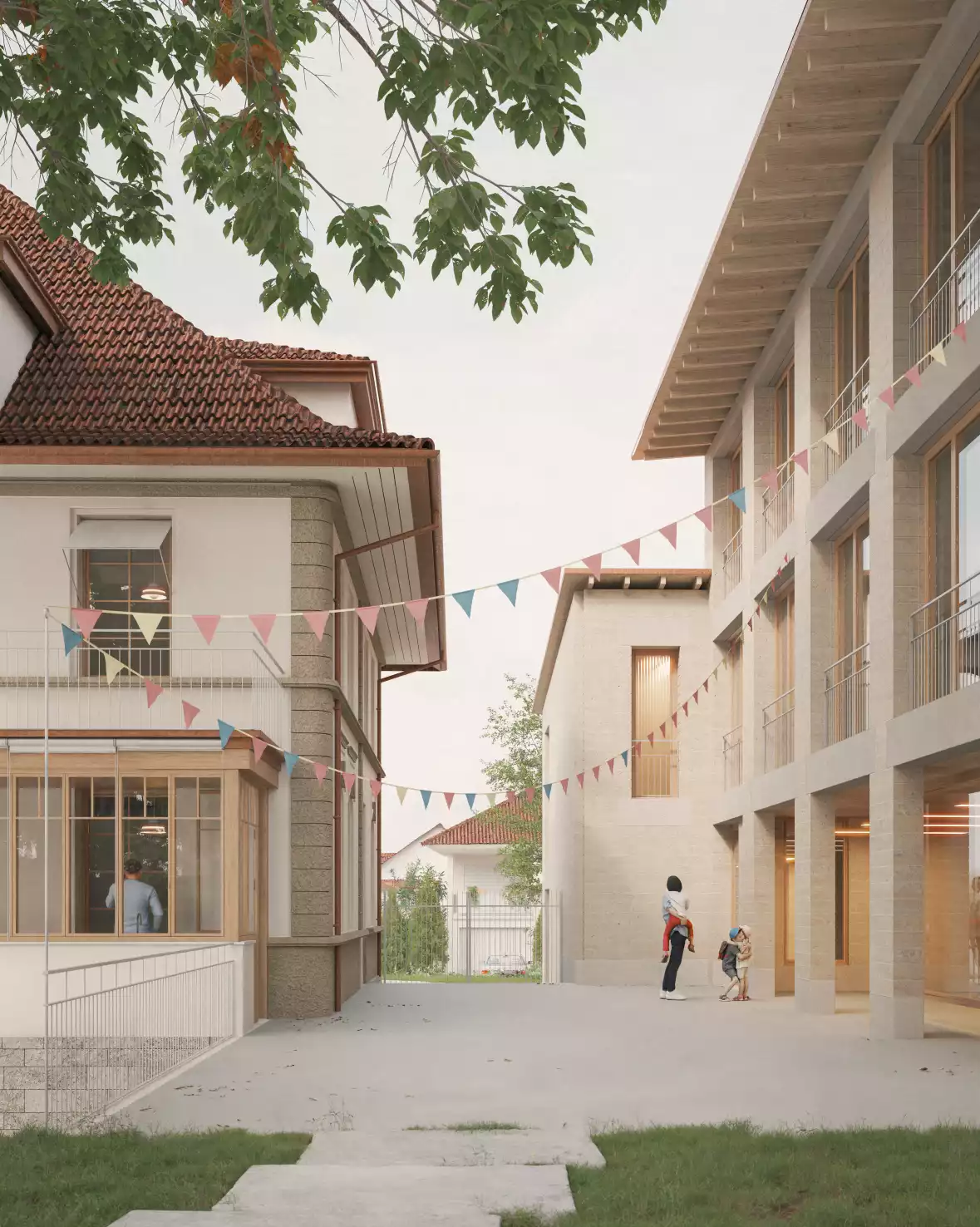 givisiez le bosquet co-struct jardin d'enfants Lehmbau Stampflehm Nachhaltigkeit Holzbau