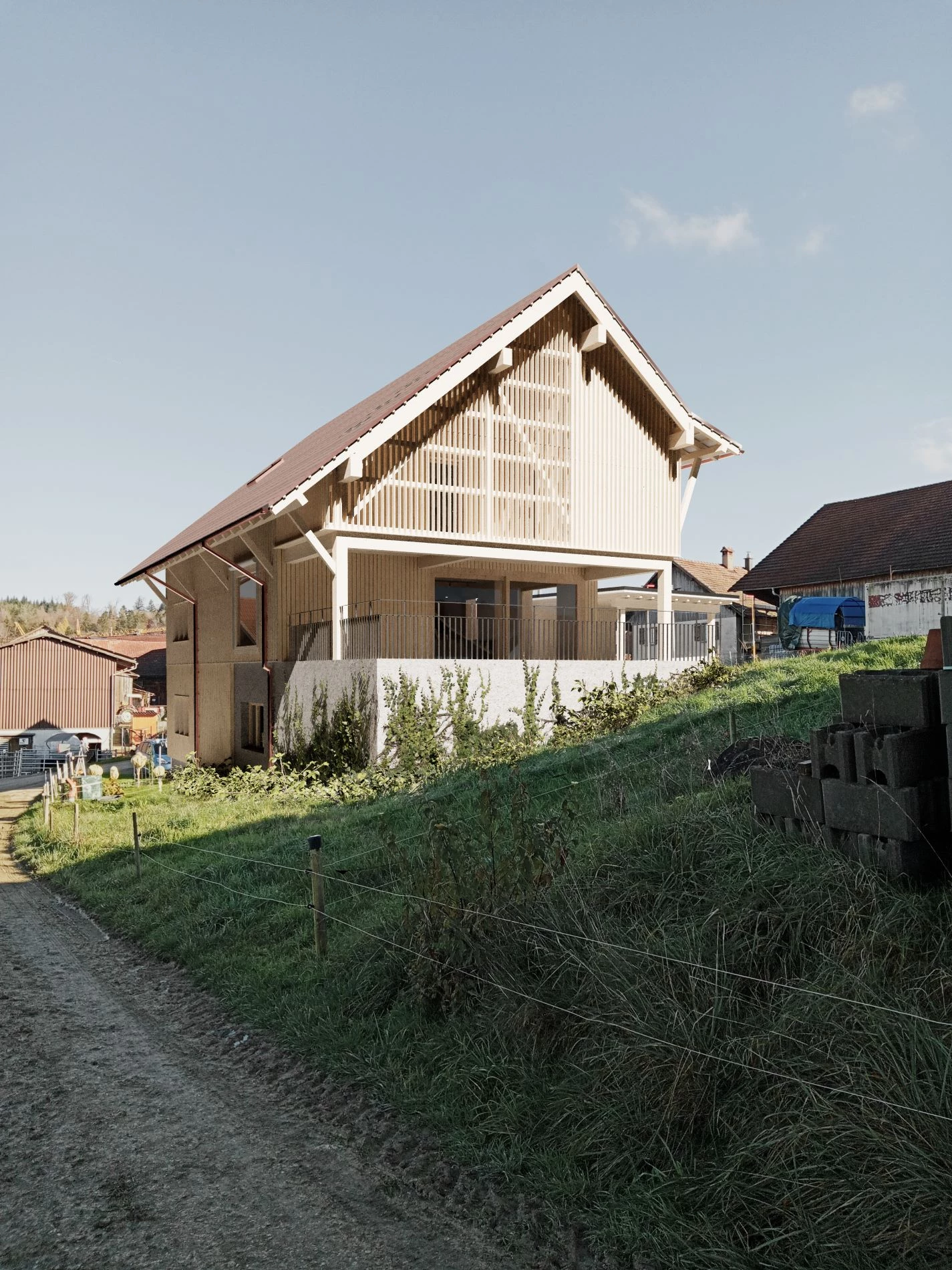 Fotografie aussenansicht eines Holzbaus